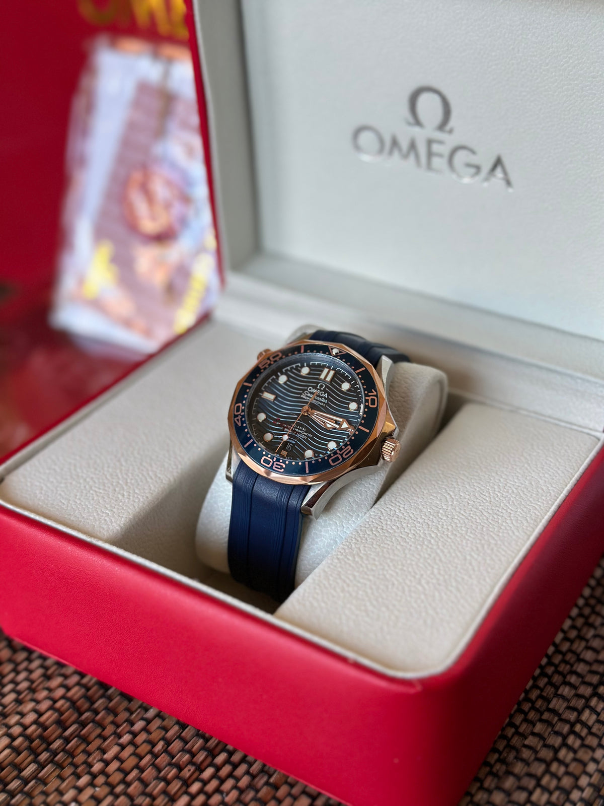 Omega Seamaster Diver 300M Rose Gold And Blue 42 mm Rubber Strap