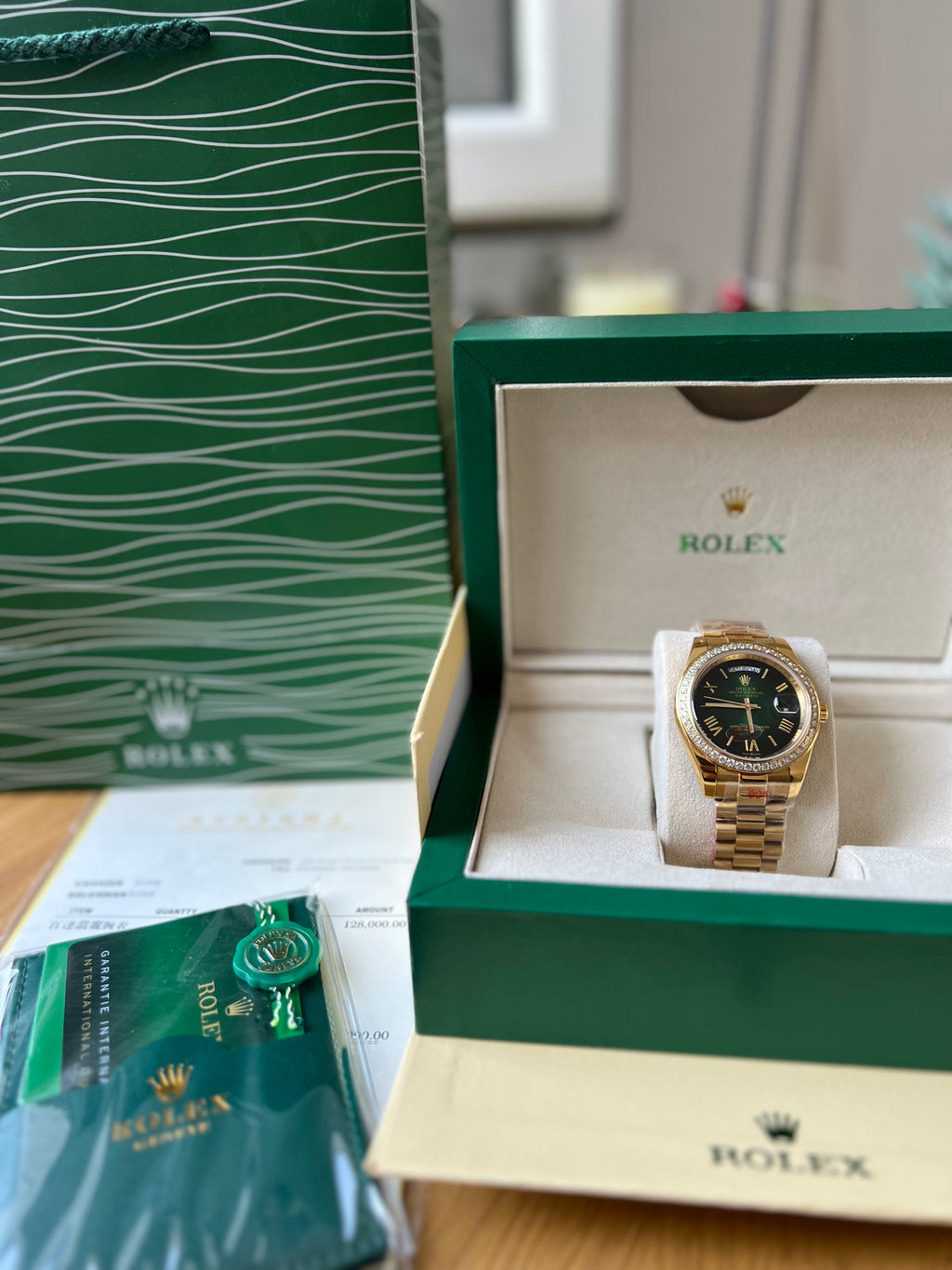 Rolex Day-Date Gold and Green Dial With Diamonds 40 mm